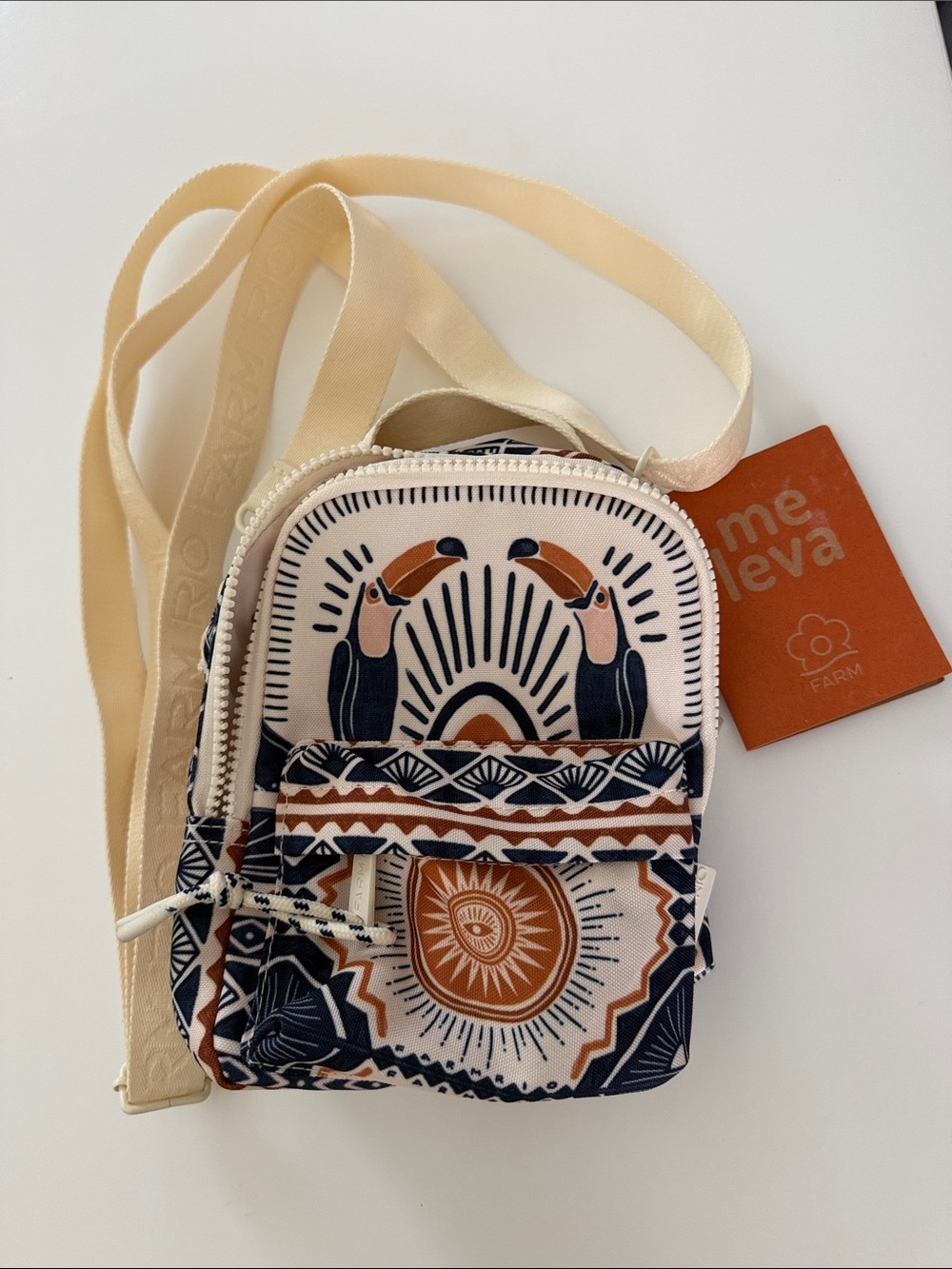 FARM Rio Cream, Navy & Tan Toucan Mini Crossbody